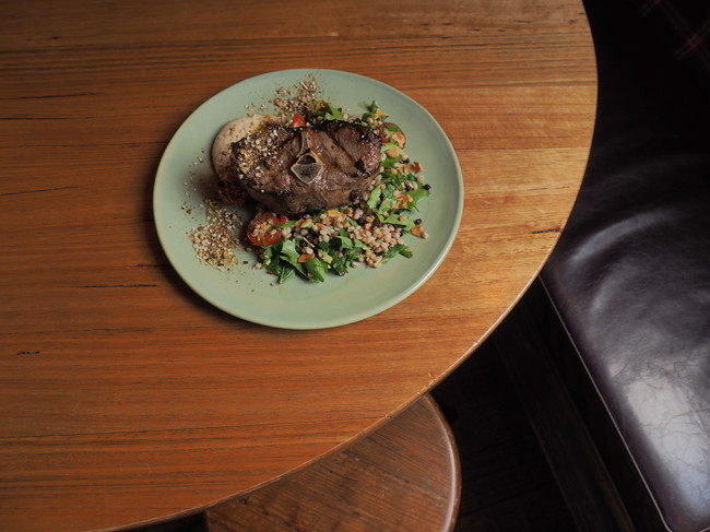 Image of bbq barnsley lamb chop with farro salad