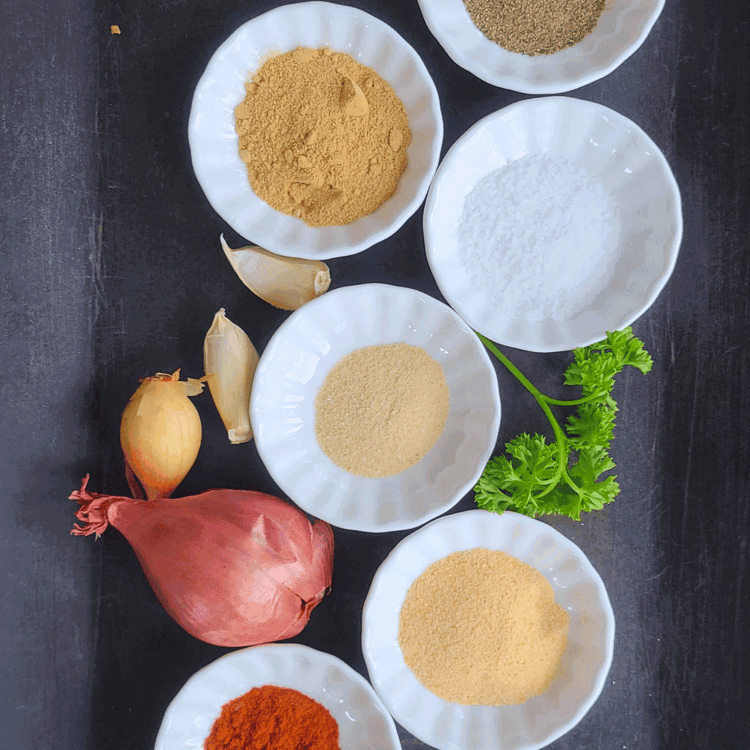 Image of Cut the ribs into sections by cutting between the bones and gather all ingredients for the rub and the sauce.