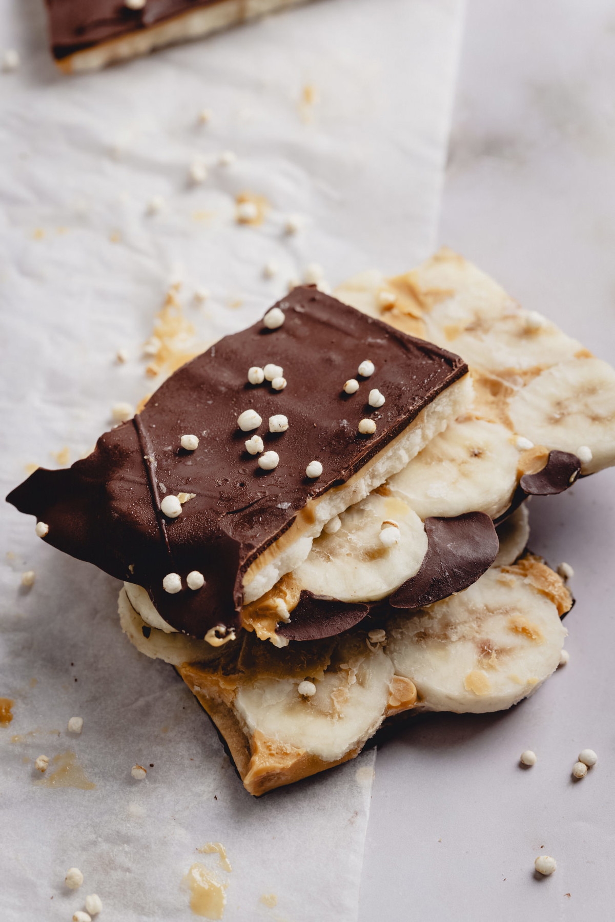 Barritas de plátano, chocolate y mantequilla de maní
