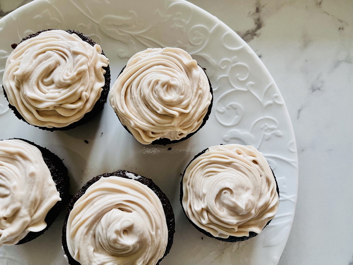Chocolate Cupcakes With Elderberry Cream Cheese Frosting