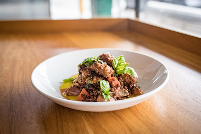 Image of beluga black lentils with italian sausage, fennel & lemon