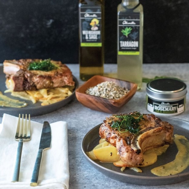 BRINED PORK CHOPS WITH FENNEL, APPLE, AND CREAMY MUSTARD PAN SAUCE