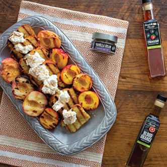 GRILLED POUND CAKE & STONE FRUIT WITH SALTED STRAWBERRY WHIPPED CREAM