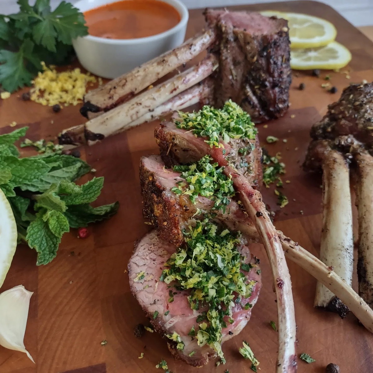 Grilled Lamb Lollipops with Mint & Pistachio Gremolata and Parsnip Puree