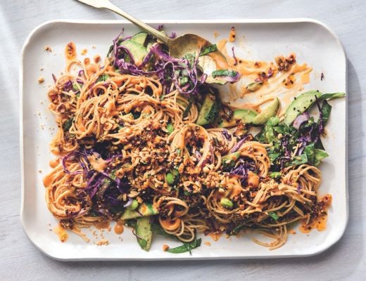 Image of Sesame Peanut Noodles with Crunchy Vegetables and Garlic Scallion Chili Oil