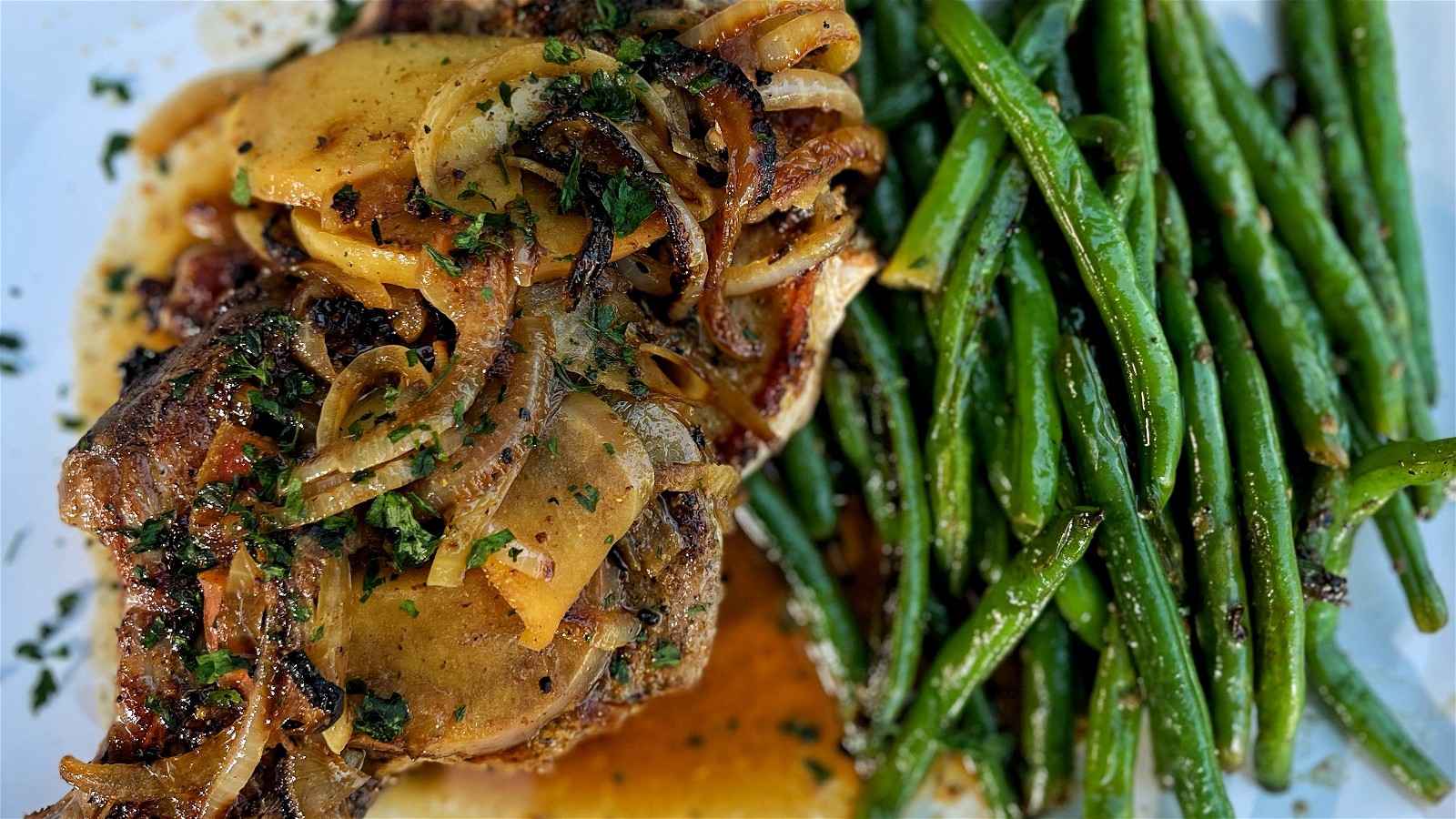 Image of Seared Pork Chops with Apple and Onion Sauce