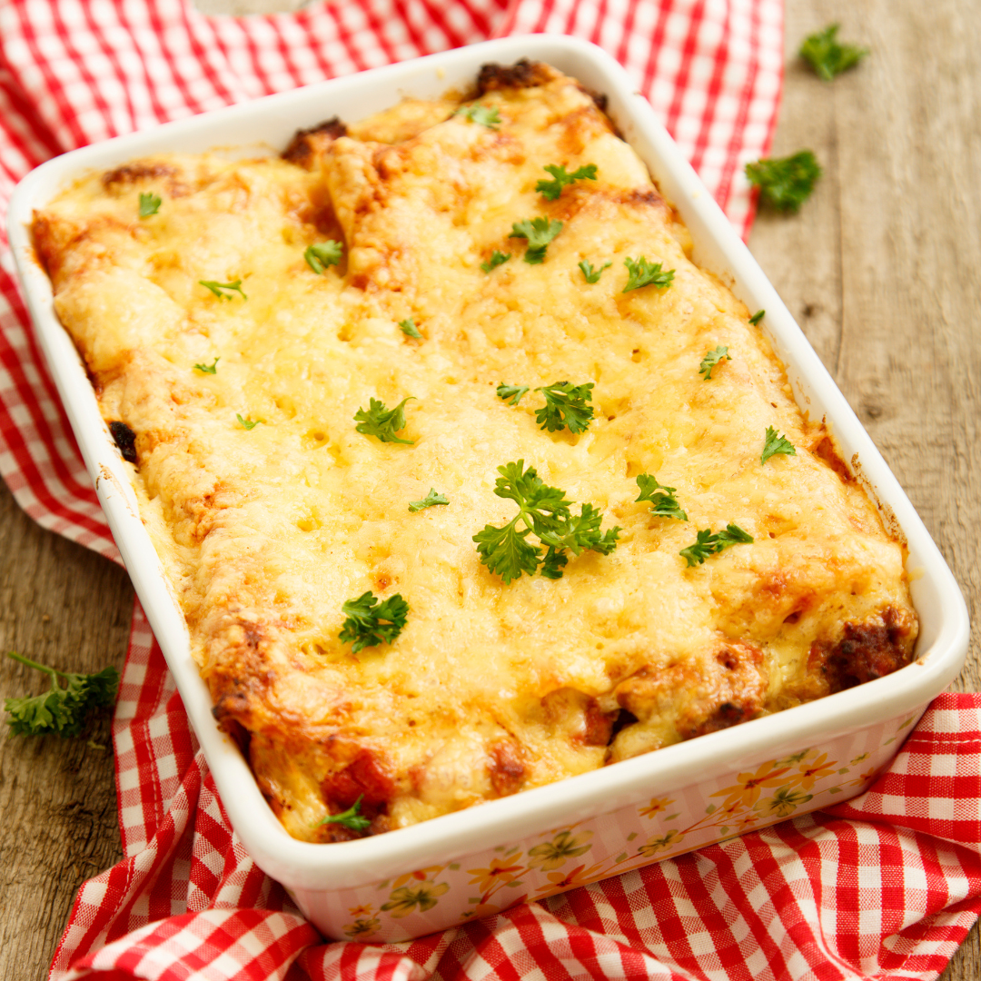 Lyxig lasagne med viltfärs, champinjoner och rotfrukter