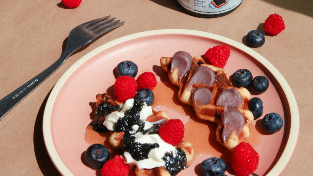 Image of Black Sesame and Ube Stuffed Croissant Waffles