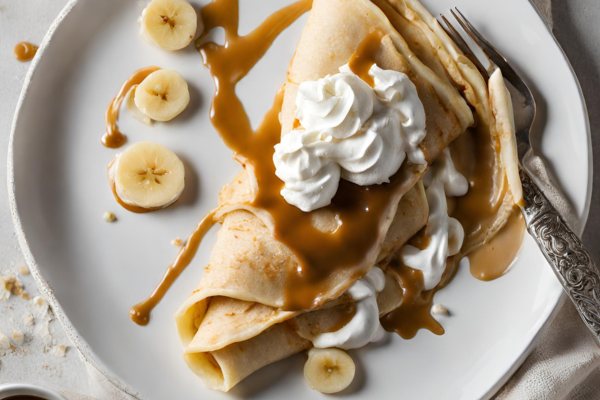 Banana Crepes with Bailey’s Irish Cream Caramel and Whipped Cream