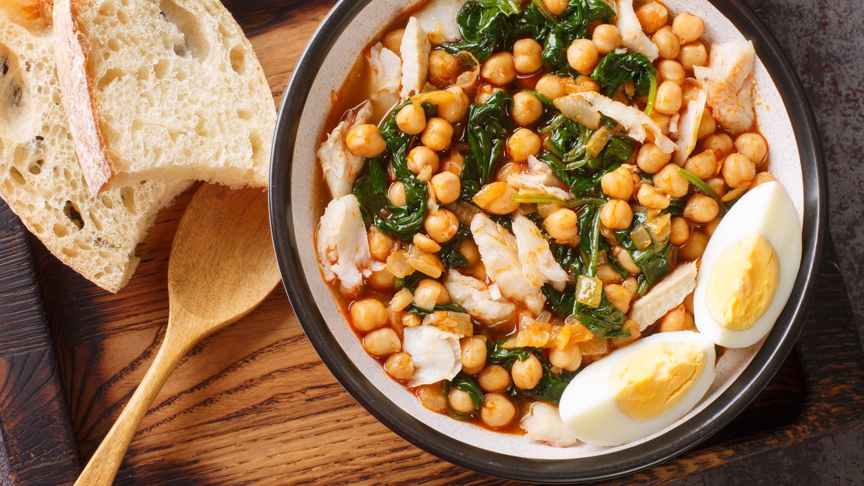 Image of Garbanzo & Spinach Stew with Salt Cod (Potaje de Vigilia)