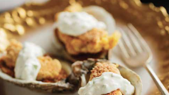 Image of Corn Fried Oysters With Jalapeno Cream