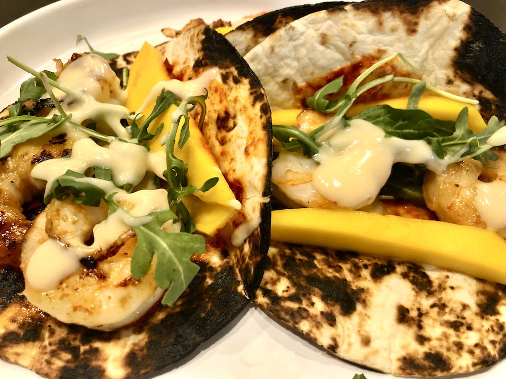 Shrimp Adobo with Arugula, Mango and Chipotle Citrus Vinaigrette