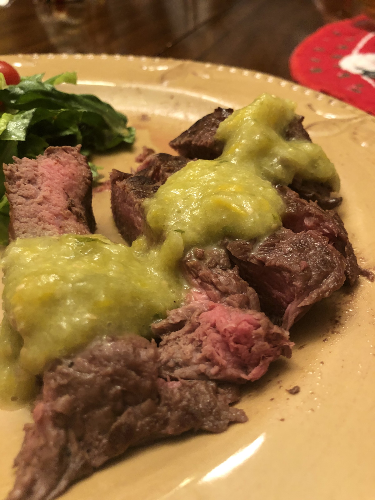 Cider Marinated Skirt Steak with Roasted Tomatillo Salsa
