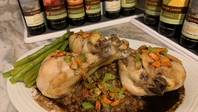 Image of Roast Chicken with Lentils and Red Wine