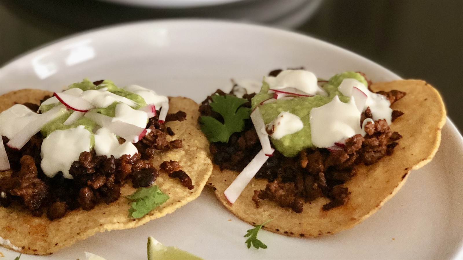 Tostadas with Chorizo and Avocado Sauce