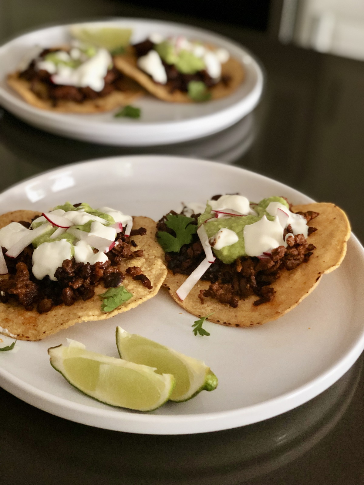 Tostadas with Chorizo and Avocado Sauce