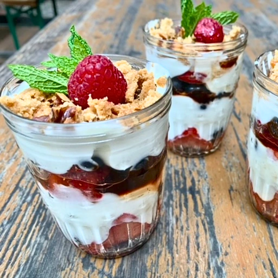 Fruit and Yogurt with Walnut Crumble