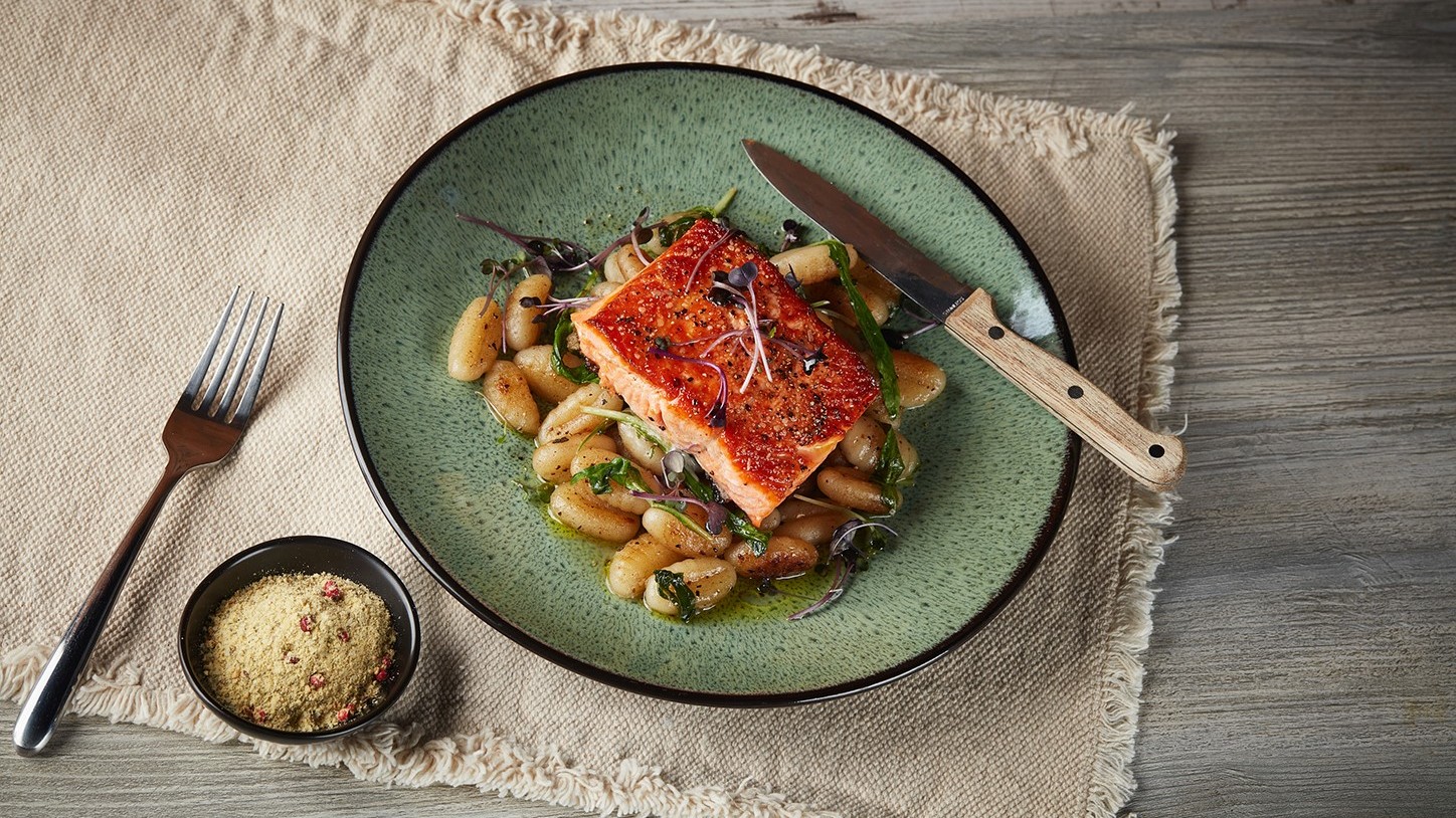 Image of Alaskan Salmon with Lemon Herb Crispy Gnocchi 