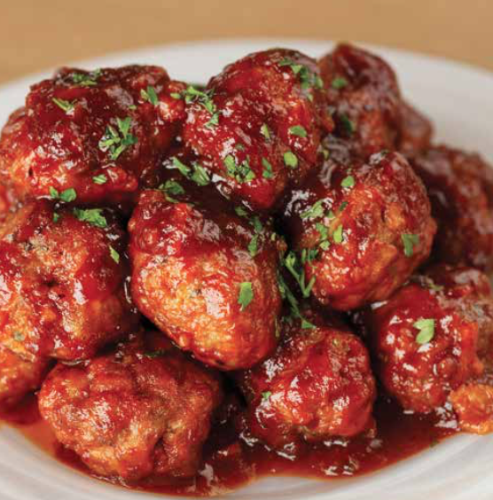Meatballs with Orange-Mango BBQ Sauce