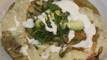 Chilaquiles with Roasted Poblano and Tomatillo Sauce