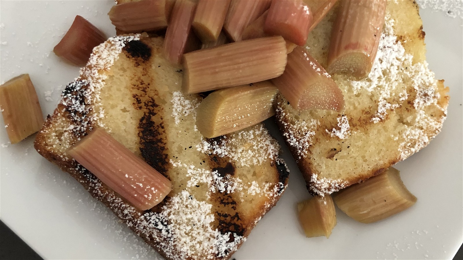 Image of Grilled Pound Cake and Rhubarb