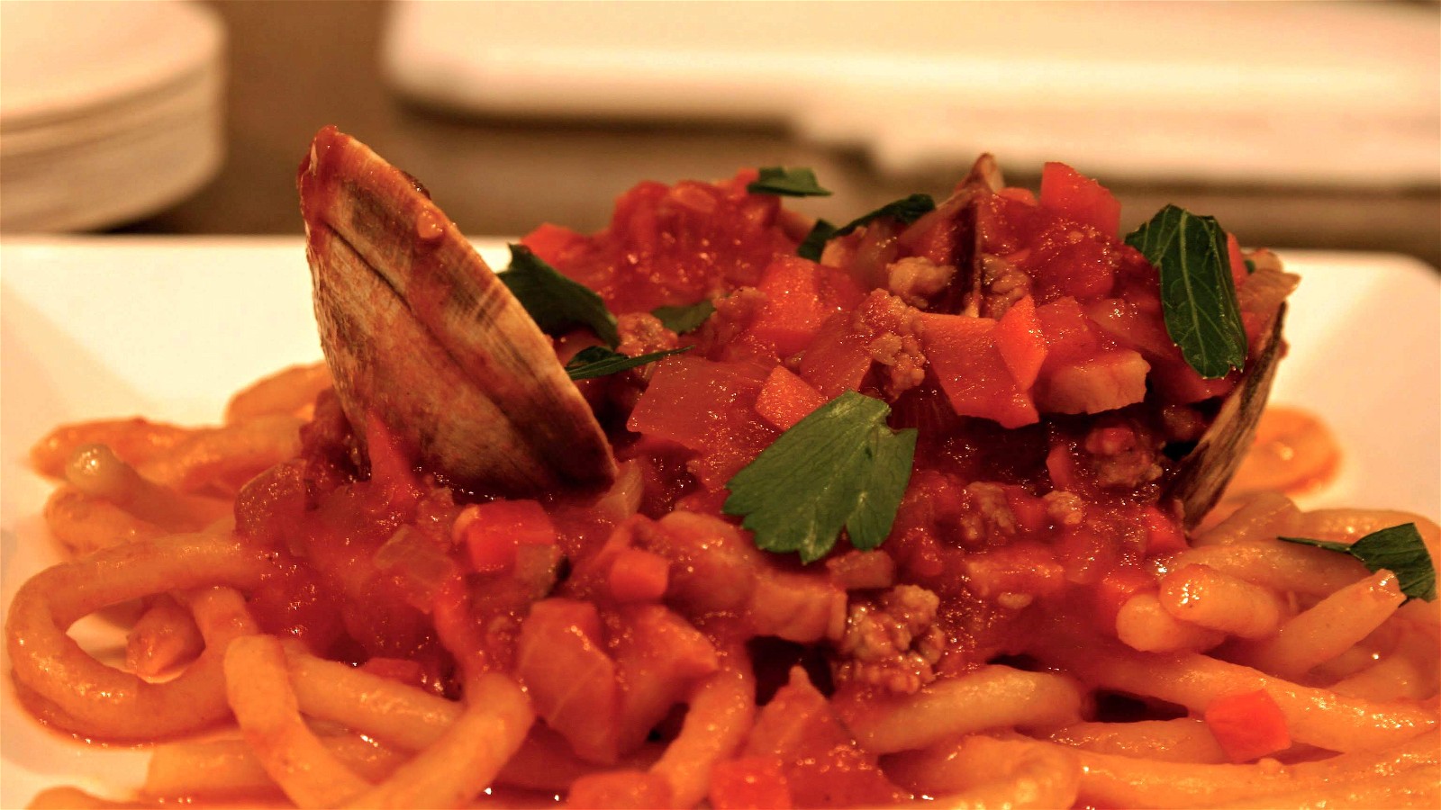 Image of Pasta with Clams and Chorizo Sauce