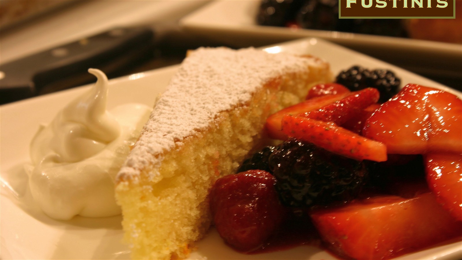 Lemon Cake with Créme Fraiche and Warm Berry Compote