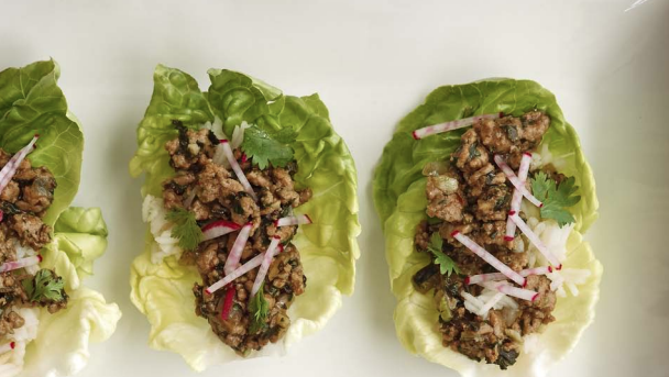 Image of Lettuce Wraps with Turkey and Ginger-Honey Rice