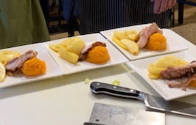 Grilled Pork Chops with Fried Apples & Sweet Potato Mash