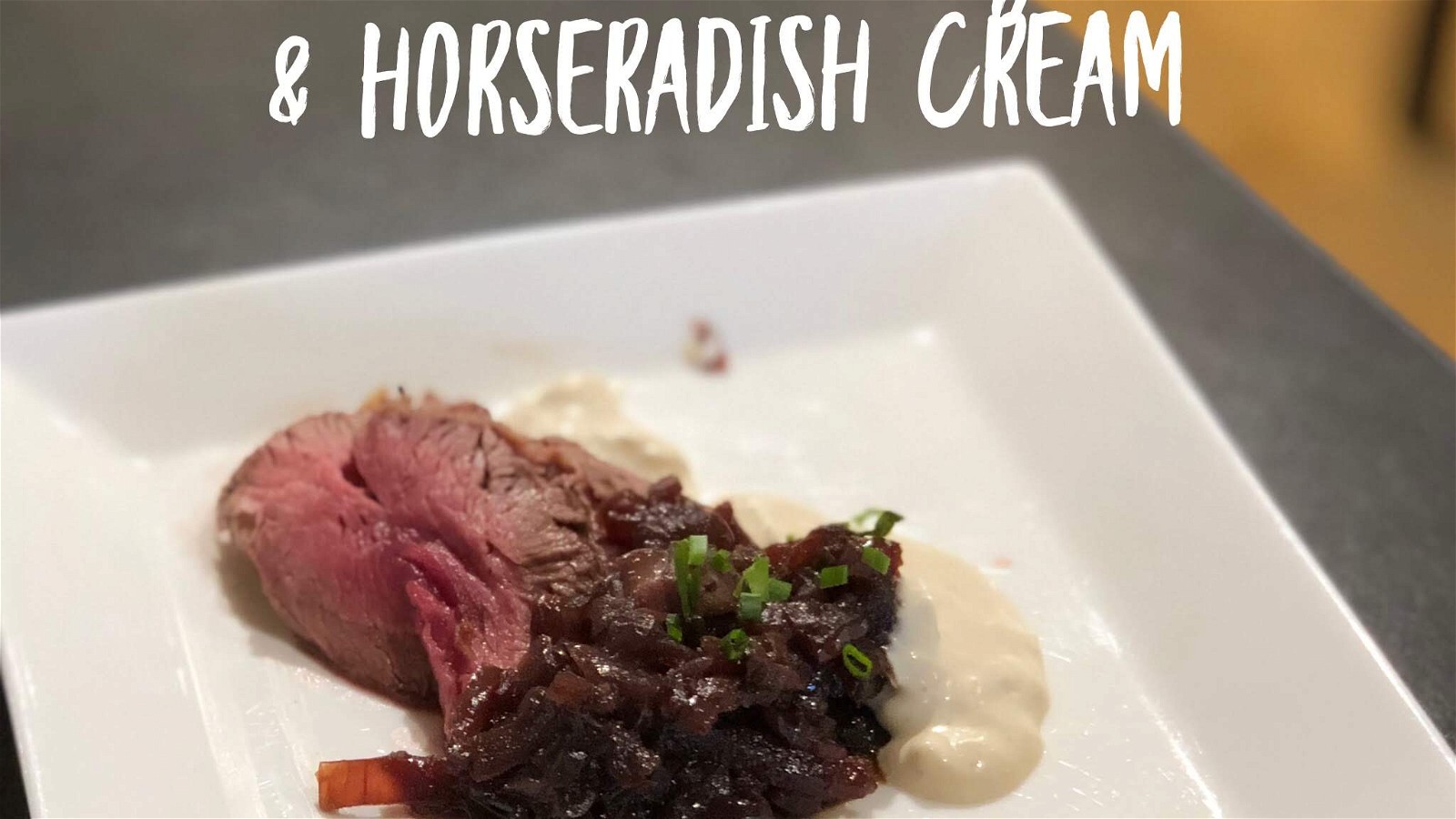 Beef Tenderloin with Red Onion Jam and Horseradish Cream