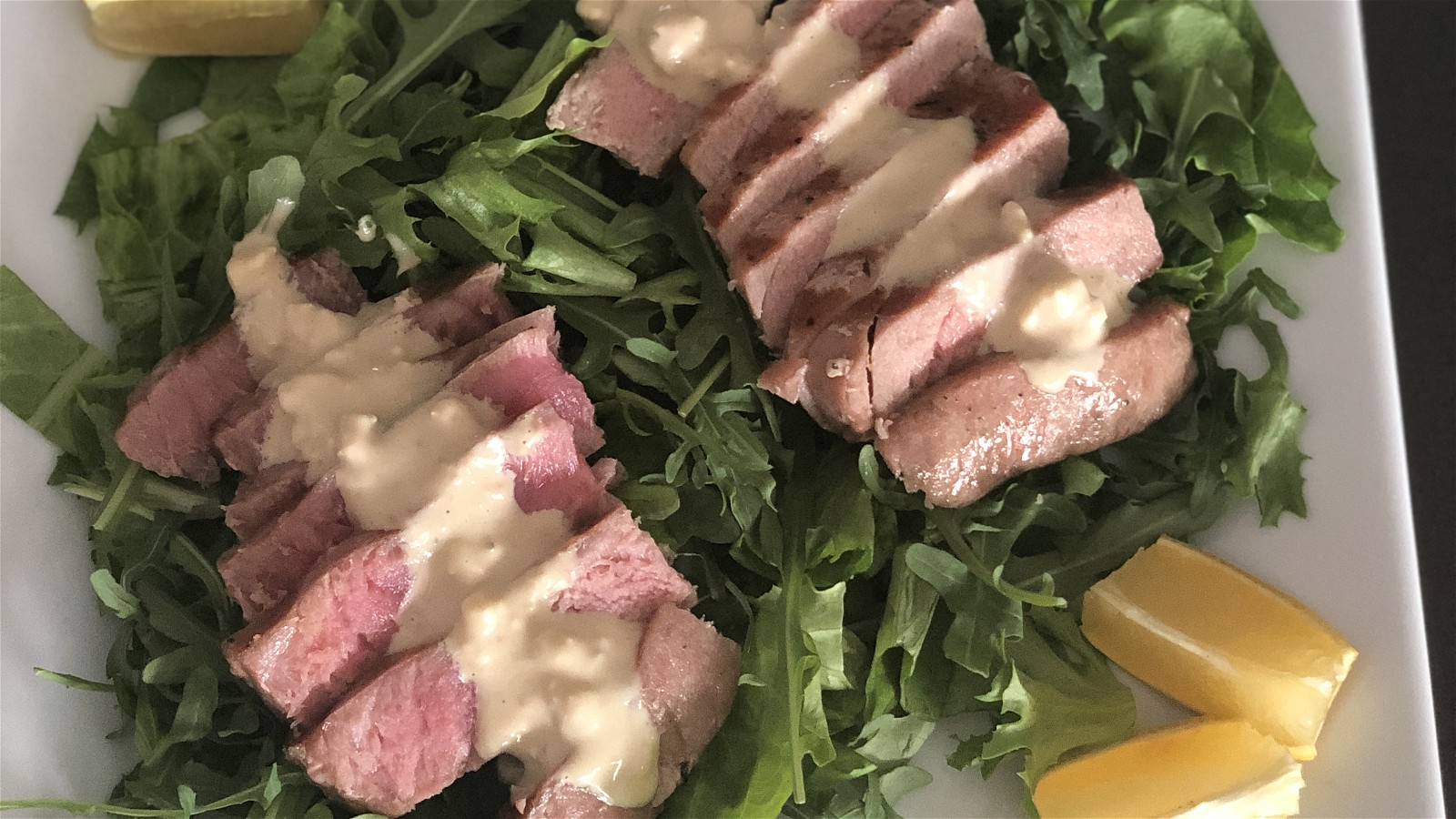 Image of Grilled Tuna with Arugula and Blue Cheese Aioli