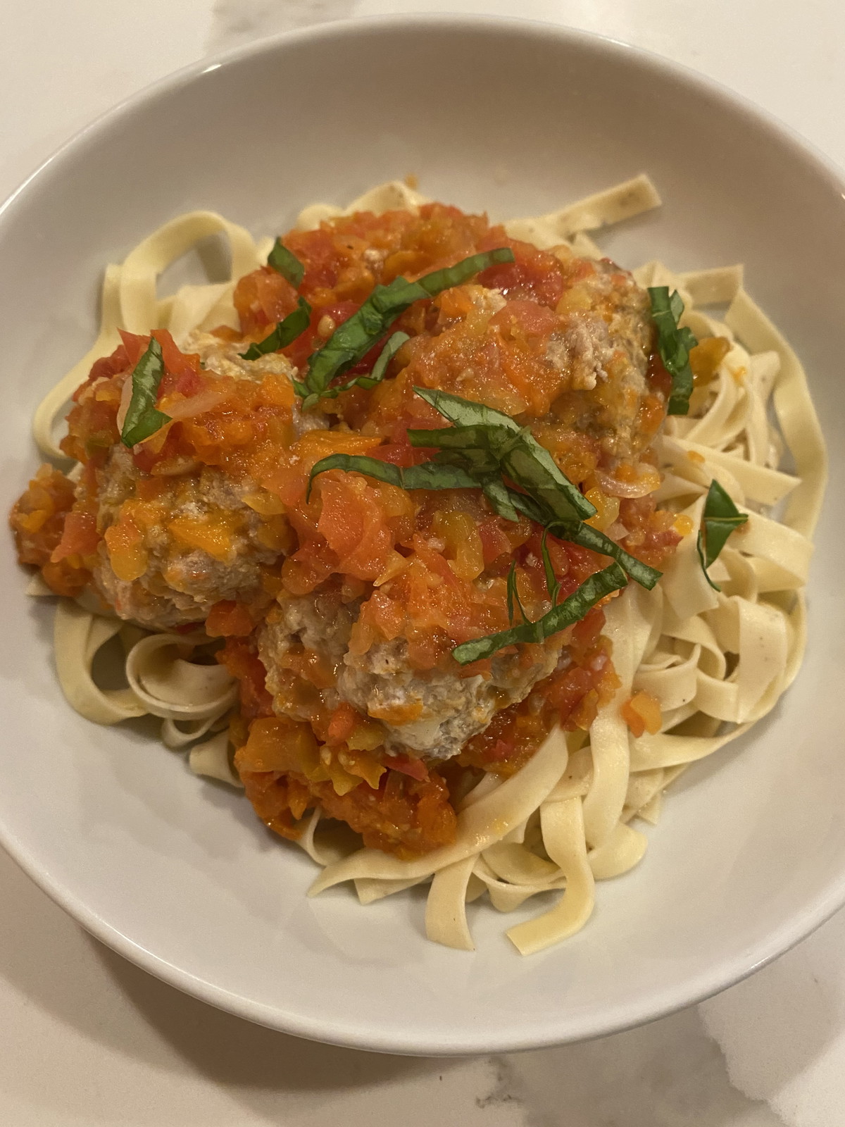 Ricotta Chicken Meatballs in Heirloom Tomato Sauce