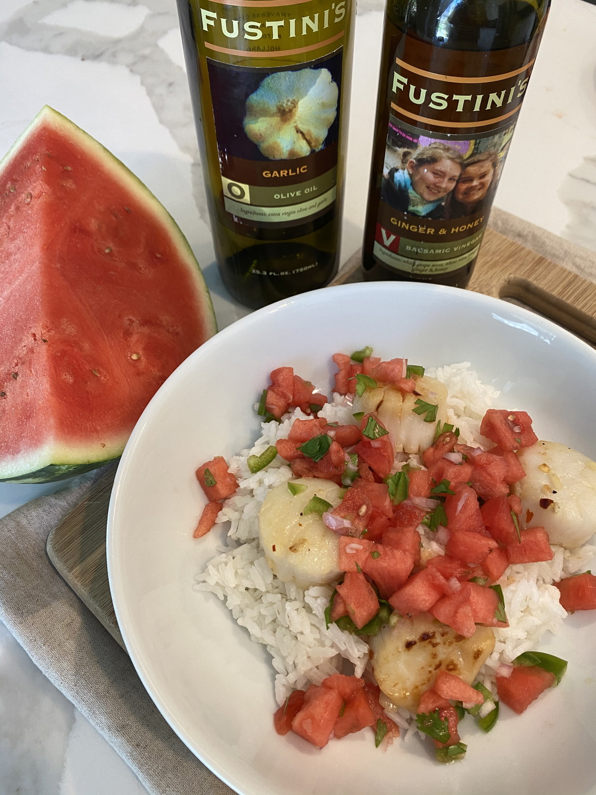 Garlic Scallops with Watermelon Salsa