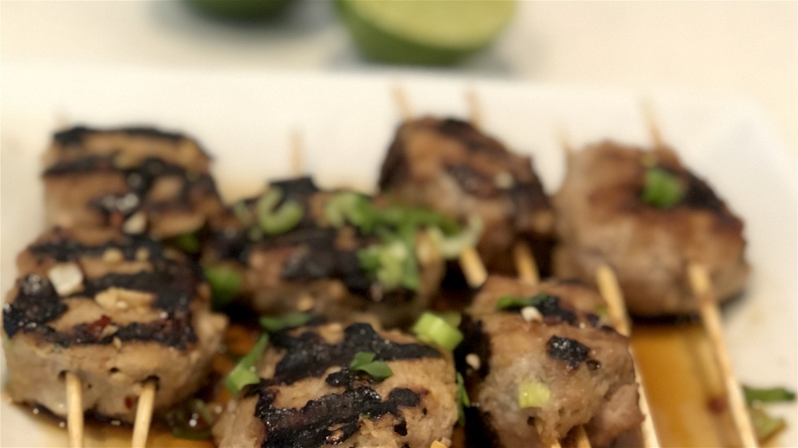 Image of Chicken Meatball Skewers with Ginger Lime Sauce