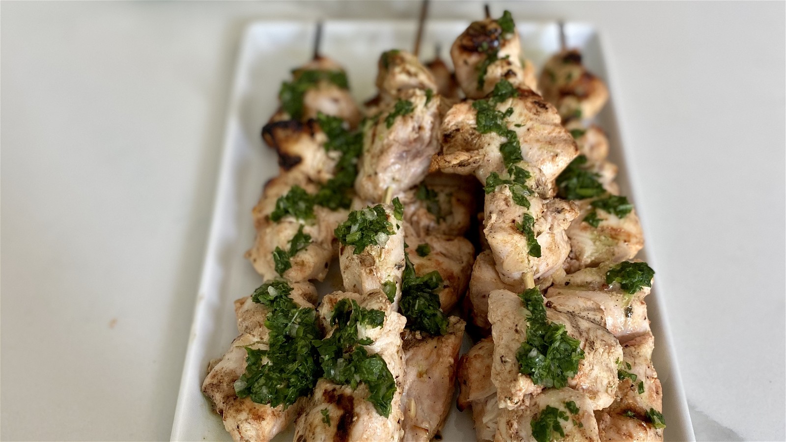 Chicken Skewers with Cilantro Mint Sauce