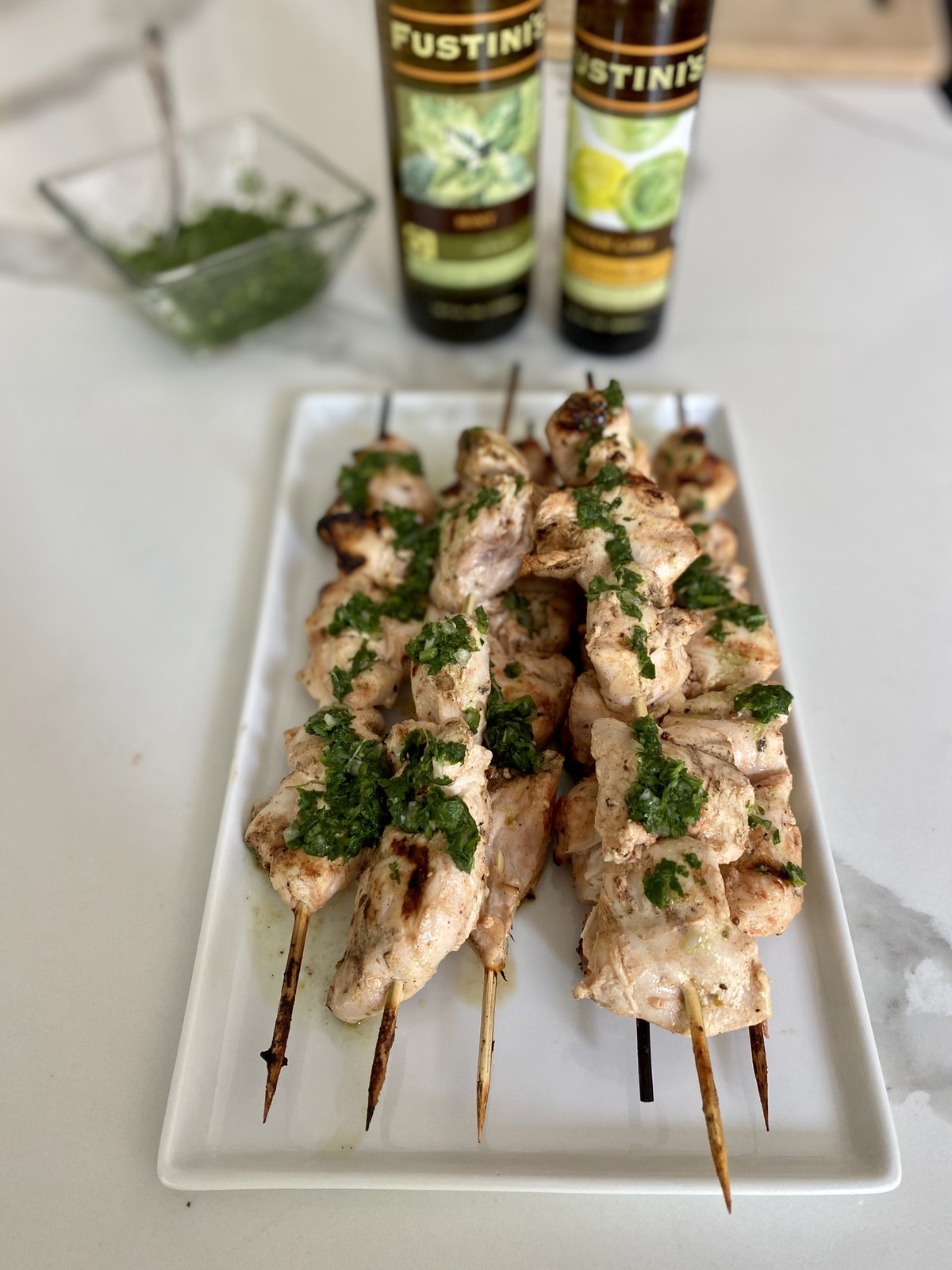 Chicken Skewers with Cilantro Mint Sauce