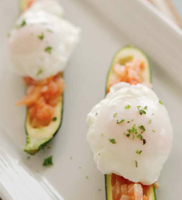 Zucchini with Tomatoes and Poached Eggs