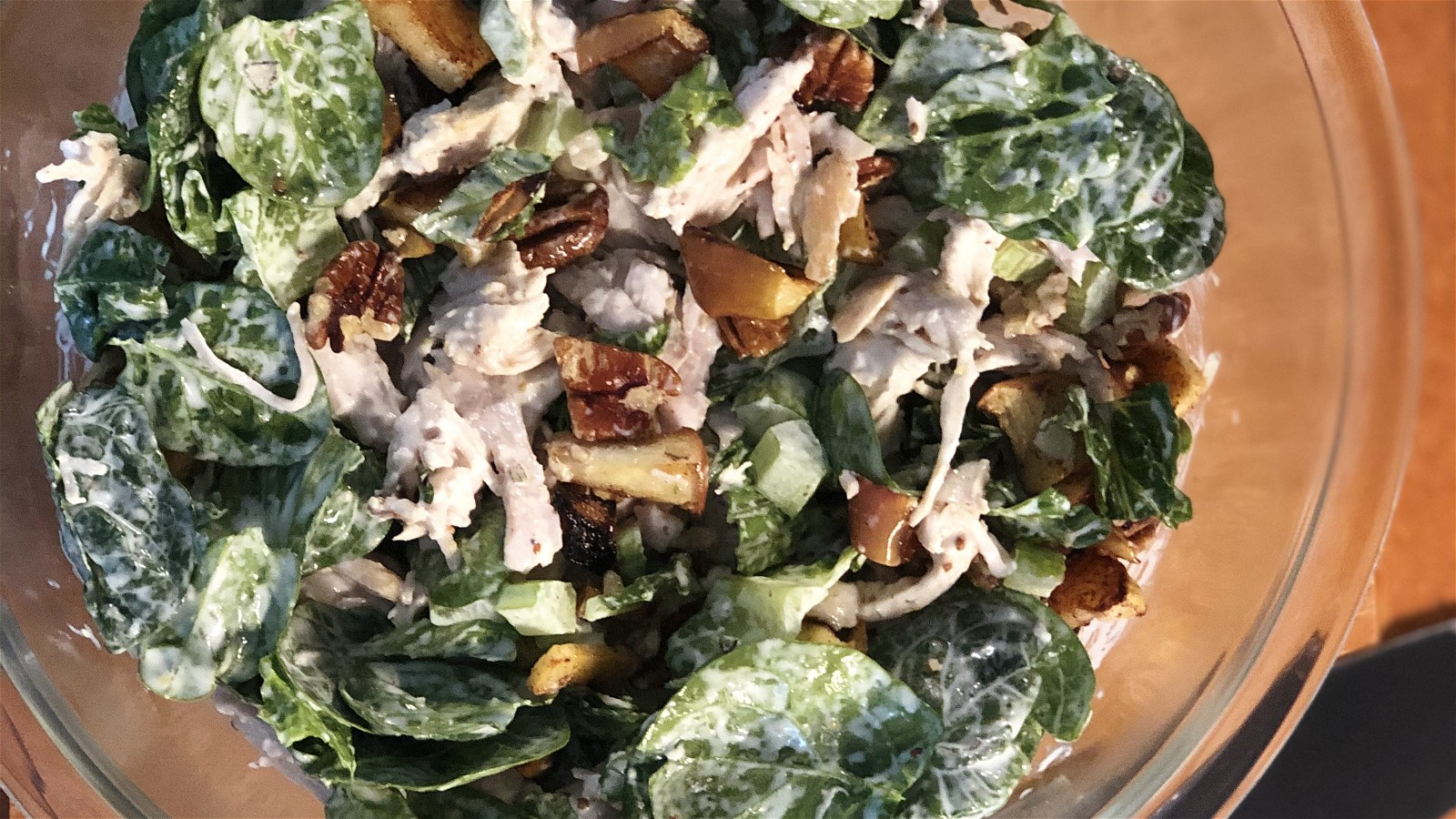 Image of Roasted Apple, Pecan, and Chicken Spinach Salad