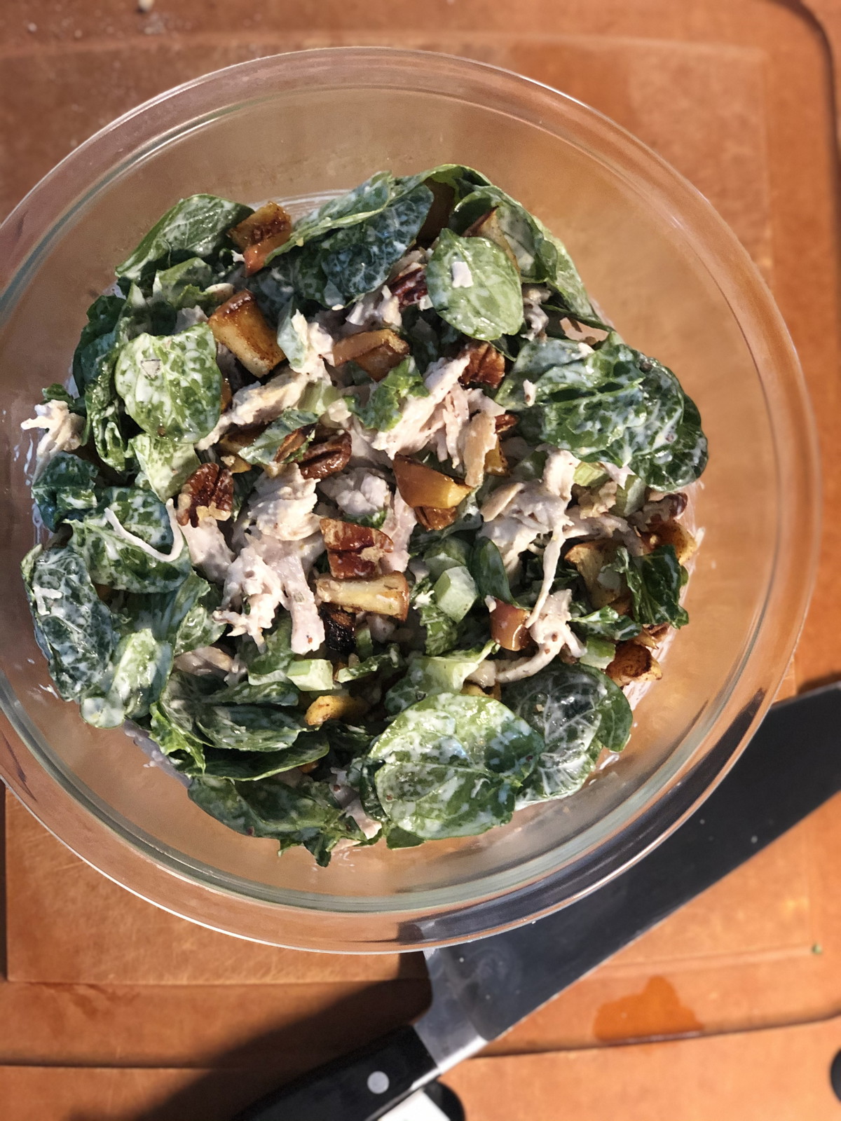 Roasted Apple, Pecan, and Chicken Spinach Salad