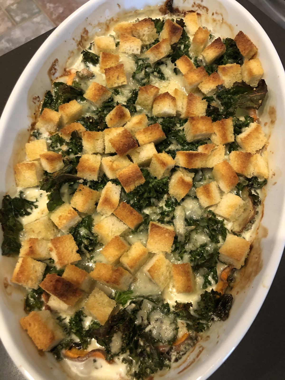 Cheesy Potato and Kale Gratin