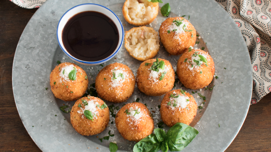 Bacon Arancini with Raspberry Dipping Sauce