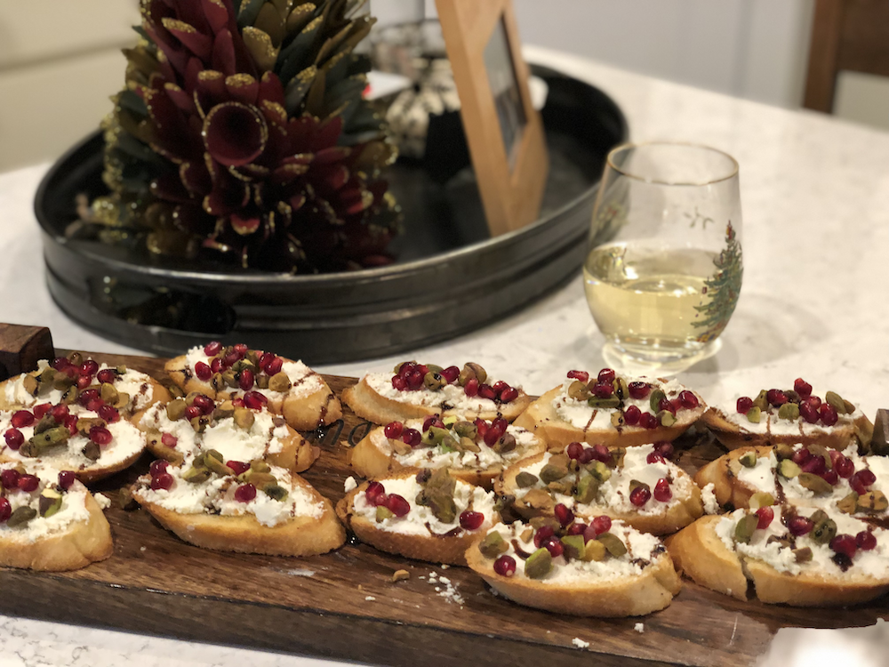 Pomegranate Pistachio Crostini