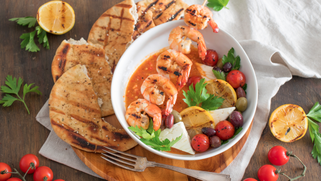 Grilled Shrimp Saganaki Style