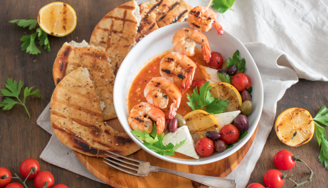 Grilled Shrimp Saganaki Style