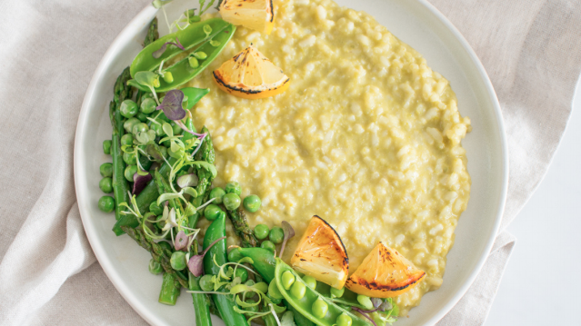 Image of Pea Pesto and Grilled Lemon Risotto