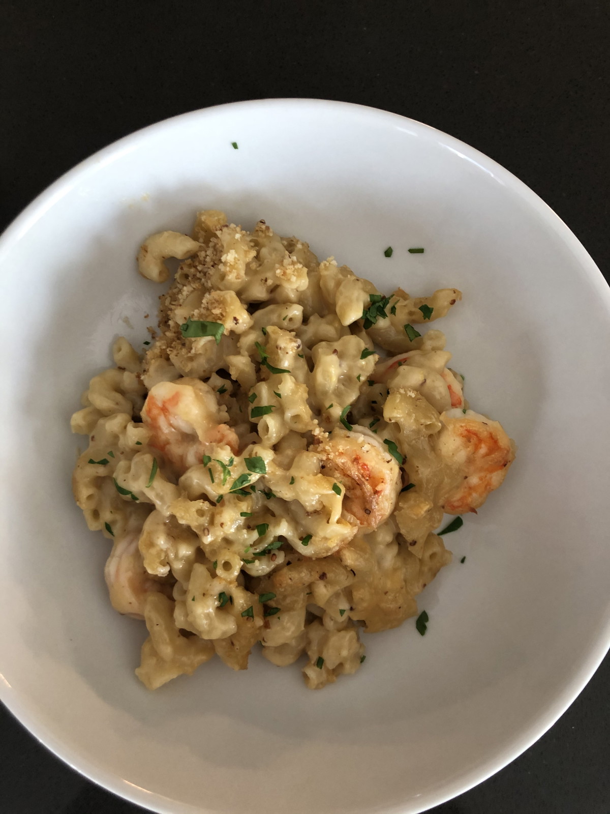 Macaroni and Cheese with Blackened Shrimp