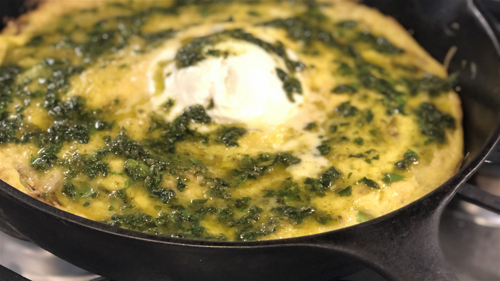 Image of Asparagus Frittata with Burrata and Herb Pesto