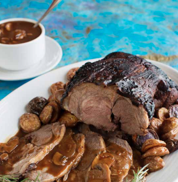 Roast Leg of Lamb with Mushroom Sauce