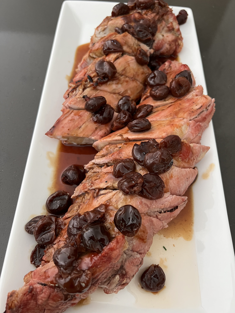 Pork Loin with Dried Cherries and Ginger Sauce
