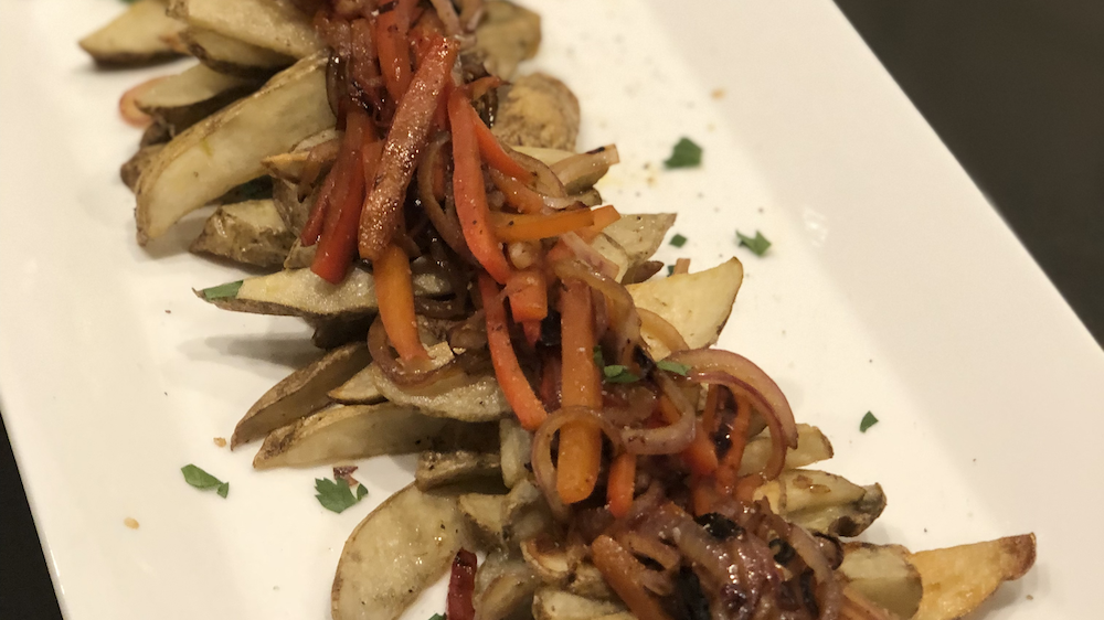 Image of Roasted Potatoes with Red Peppers and Onions